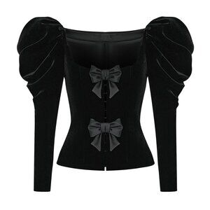 BRAND NEW W/TAGS - Rasario - Velvet Bow Blazer - Black